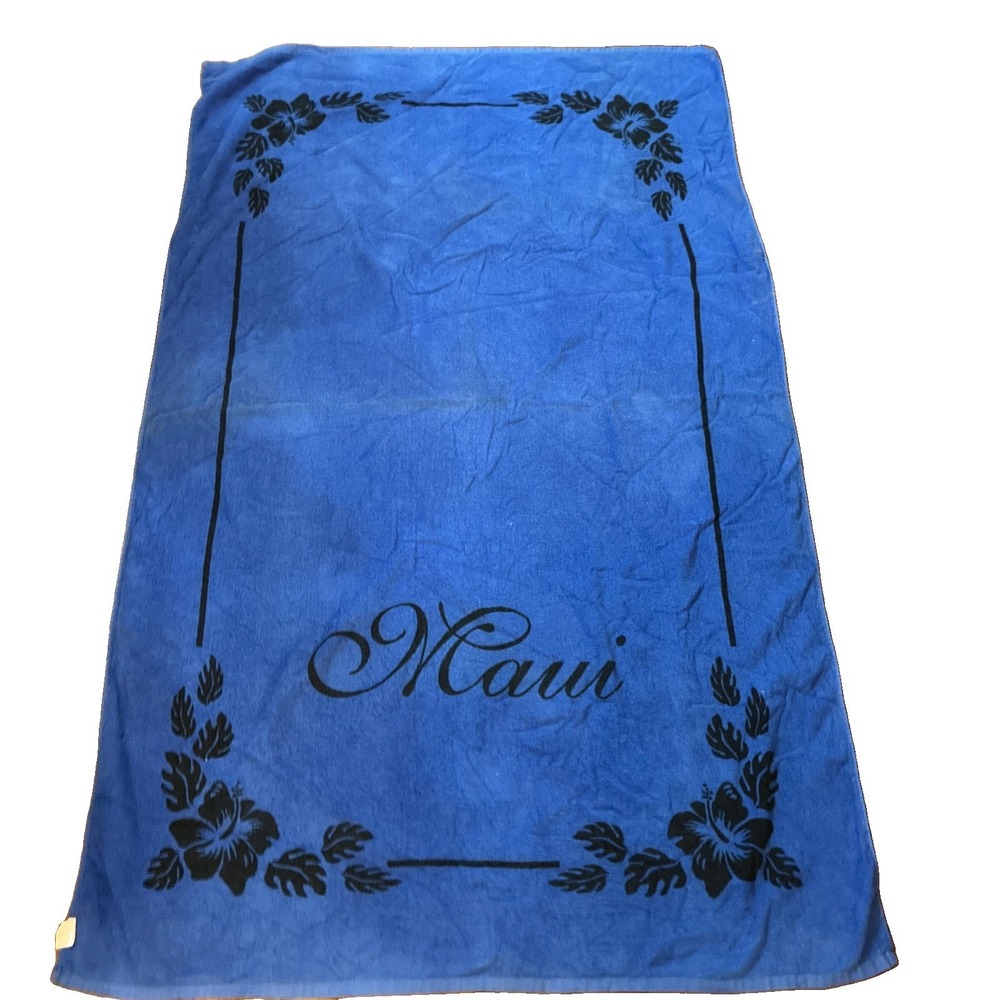 Hawaii Vintage Beach Towel Hawaiian Islands Maui Cotton Blue Souvenir 40x64"